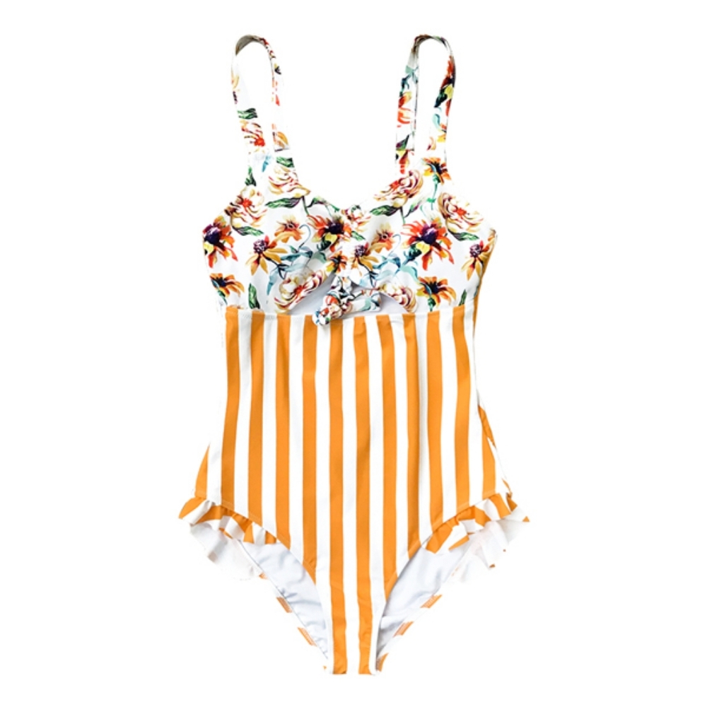 Cupshe Orange Stripe Floral One Piece Size Medium